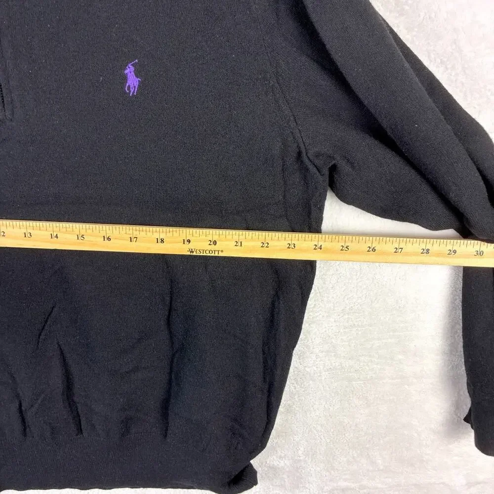 VTG Polo Ralph Lauren Sweater Men XL Black Purple Pony 1/4 Zip Pullover Wool